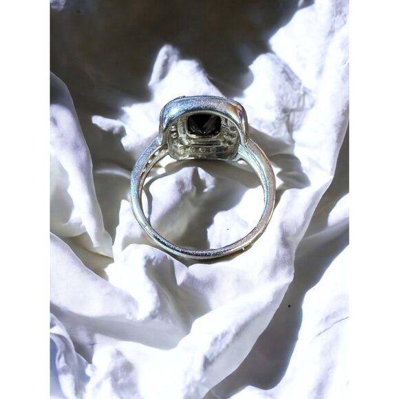 Classic Ring Square Cut Black Obsidian Colored CZ Sterling Silver Size 7 - Picture 8 of 16